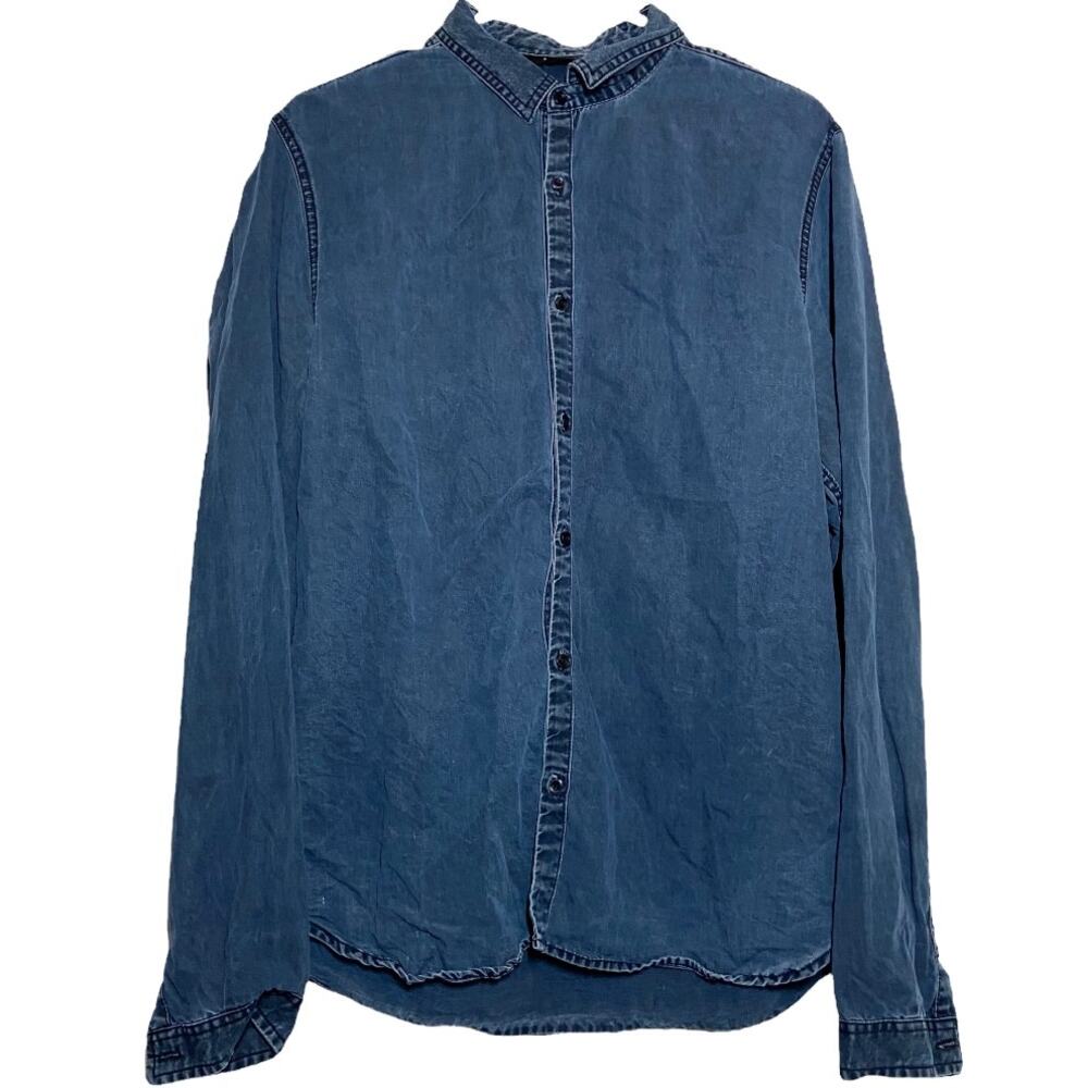 The Kooples Chambray Button Up Shirt Fitted Long Sleeve Collared Blue Large